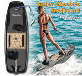 CSCunShe water electric surfboard with a woman using it in the water, featuring product details.